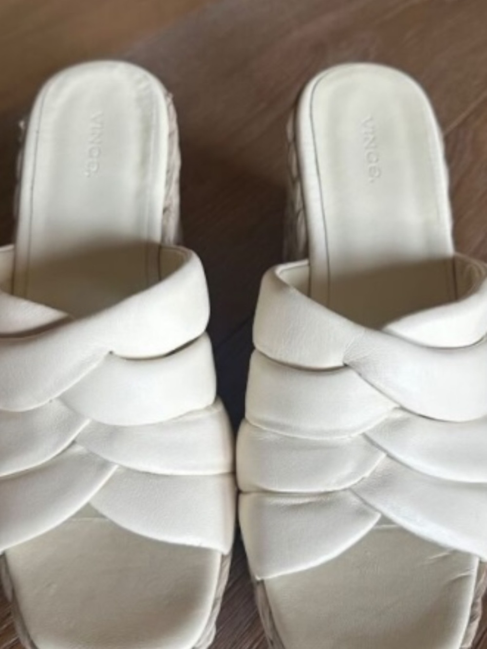 Vince Gilian Espadrille Wedge Sandals Size 9 Cream Woven Leather Square Toe - Picture 5 of 12